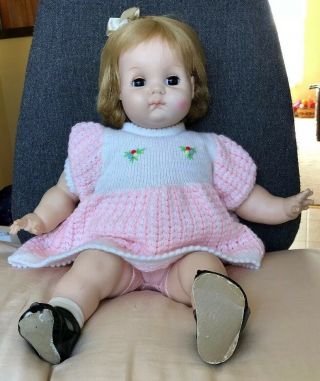 Vintage Madame Alexander 1965 Puddin Baby Doll 21” Blonde Hair Brown Eyes Crier