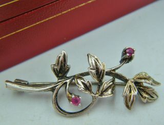 Charming Victorian Or Edwardian Era Silver Natural Ruby Set Floral Sprey Brooch
