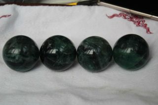 4 Rare Natural Blue Green Fluorite Crystal Sphere Ball Healing K13 1146g