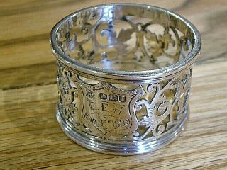 Hm1898 Antique Victorian Solid English Sterling Silver Napkin Serviette Ring 681