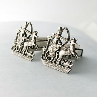 Vintage Egyptian Sterling Silver Cufflinks Chariot Motif