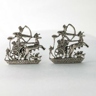 Vintage Egyptian Sterling Silver Cufflinks Chariot Motif 2