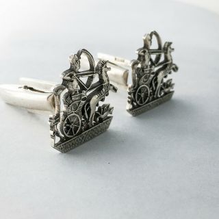 Vintage Egyptian Sterling Silver Cufflinks Chariot Motif 3