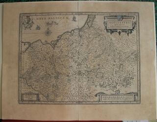 Mecklenburg Germany 1645 Blaeu Unusual Antique Copper Engraved Map Latin Edition