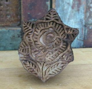 Primitive Country Farmhouse Carved Wood Rose Flower Butter Mold Stamp Press
