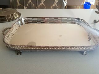 Large Vintage Silver Plate Serving Tray Epns Gallery 2.  25 Kgs 18 X 12 X 2 Inches