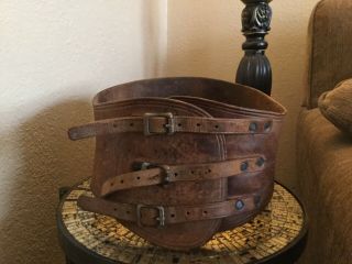 Antique Leather Back Brace/belt Weightlifting Adjustable 3 Buckles