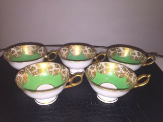 5 Stunning Antique Dresden Porcelain Hand Painted Cups