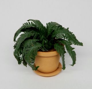 Vintage Fern Plant In Planter Artisan Dollhouse Miniature 1:12