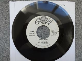 Rare Tamla Motown Valadiers 45 " I Found A Girl " Us Gordy Label Promo