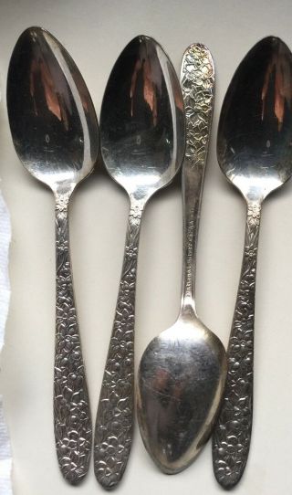 Silverplate National Silver Co.  Narcissus Fruit 6 " Spoon W/reverse Design 4 Pc