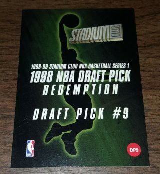 1998/99 Topps Stadium Club Dirk Nowitzki Redemption Draft Pick 9 Rare 1 Owner