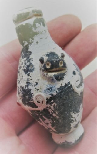 Circa 500bce Ancient Phoenician Glass Bottle With Animal Head And Floral Motifs