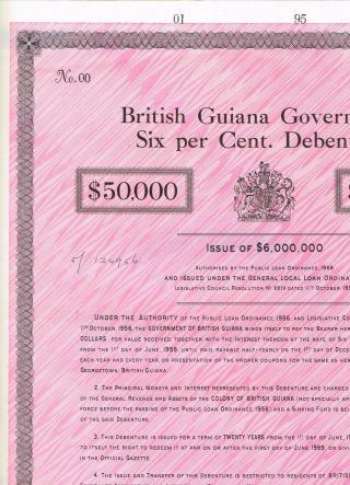 British Guiana Government 6 Debenture,  1959,  Specimen,  Interesting/rare,  Vf