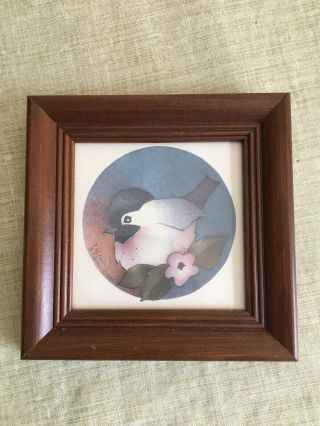 Vintage Chickadee Framed Print - Signed By Artist - 5 " X 5 "