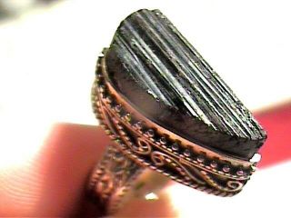 Black Tourmaline Rough Natural 925 Sterling Silver Ring 6.  5 Rare Pear Unique