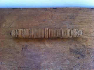 Lovely Large Decorative Antique Chip Carved Wooden Needle Case 9 Inches