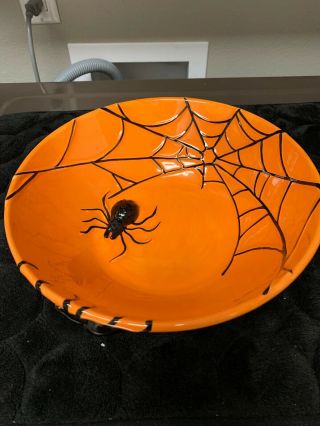 Pier One Halloween Spider Candy Bowl Orange Spooky Rare Hard To Find