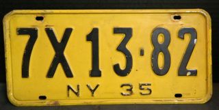 Antique 1935 York State Black & Yellow License Plate 7x13 - 82 Very Good Cond