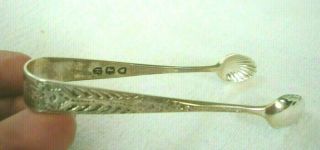 Antique London Sterling Solid Silver Sugar Tongs Nips Engraved Cutlery Maker Cnj