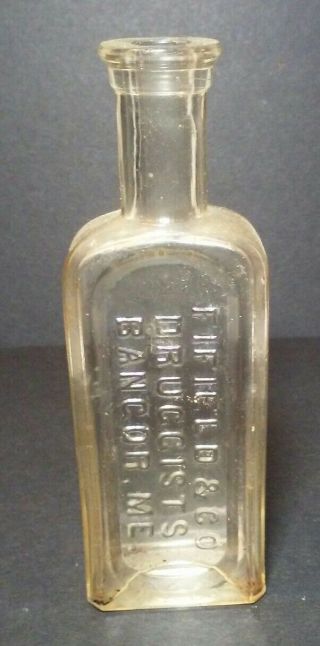 Antique Fifield & Co Druggists Bangor,  Me Clear Medicine Bottle