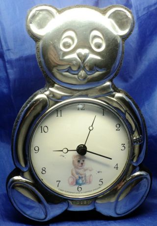 Solid Silver Teddy Bear Clock By Carrs Of Sheffield 2003 6 " Tall