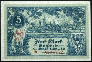 Ulm 1918 Rare 5 Mark Series A Grossnotgeld German Notgeld