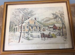 Currier & Ives Framed Print " The Old Farm House " Antique