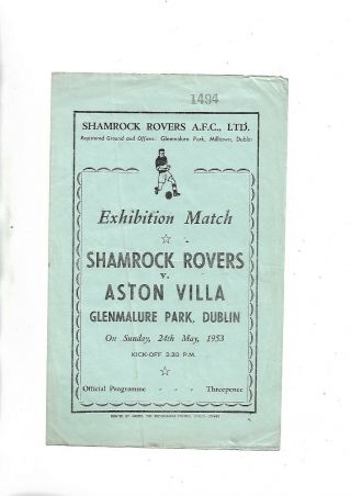 24/5/53 Very Rare Shamrock Rovers V Aston Villa
