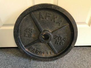 Vintage Rare Antique Afna Deep Dish 45lb Pound Olympic Billard Barbell Plate