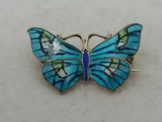 Antique Sterling Silver Enamel Butterfly Brooch - B 