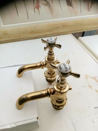 Vintage Hot & Cold Brass Plated Basin Taps W Adams 1922 Stamped Made In England
