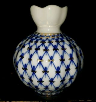 Authentic Antique Russian Lomonosov 1744 Porcelain Cobalt Blue Net Tulip Flower