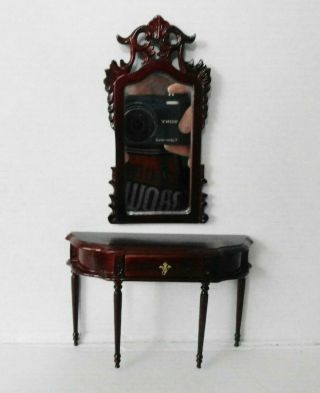 Bespaq Miniatures 1:12 Scale Vintage Victorian Wood Hall Table & Wall Mirror