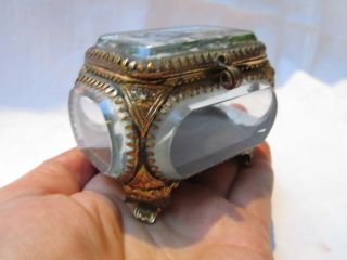 Antique Grand Tour Gilt Bevelled Glass Trinket Box Button Cushion 1890