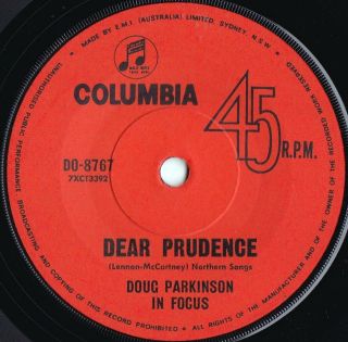 Doug Parkinson In Focus Rare Oz 45 Dear Prudence Nm ’69 Columbia Do8767 Psyche