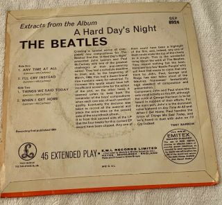 RARE THE BEATLES VINYL EXTRACTS FROM HARD DAYS NIGHT GEP 8924 1964 7” SINGLE 2