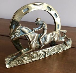 Fantastic Rare Antique Heavy Brass Horse Racing Horse Shoe Letter Rack