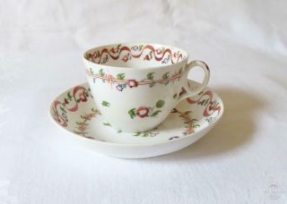 Antique 18th Century Hall Painted Porcelain Cup And Saucer C1780/90