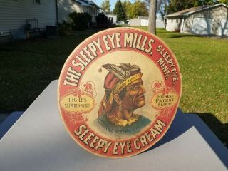 Rare Sleepy Eye Mills Minnesota Patent Flour Label Sign Sleepy Eye Cream