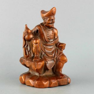 Collect Antique Boxwood Hand - Carved Drunk Immortal Unique Delicate Decor Statue 2