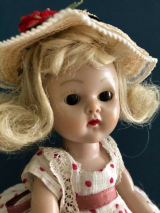 Vintage Vogue Painted Lash Ginny Doll In Her 1952 Tagged Red Polka Dots