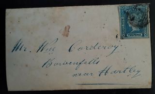 Rare 1855 - Nsw Australia 1d Blue /blue Imperf Laureate Stamp On Cover - Bowenfels