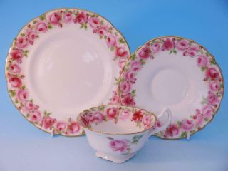 Antique Royal Doulton Trio - Swags Of Pink Roses