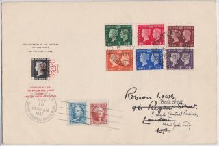 Gb Stamps Rare First Day Cover 1940 Penny Black Centenary Doubled Usa 1947