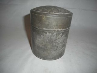 Signed Chinese Kut Hing Swatow Pewter Cylindrical Tea Caddy - Dragon & Birds