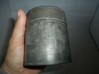 SIGNED Chinese KUT HING SWATOW Pewter Cylindrical Tea Caddy - Dragon & Birds 3