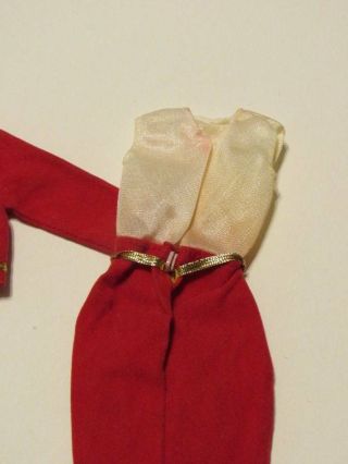Vintage Barbie Doll Clothes Red White Velvet Dress Jacket Gold Trim Back Snap 3