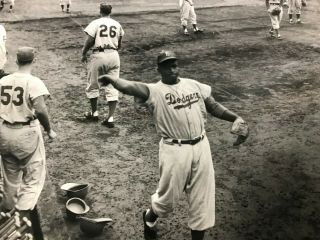 1950s Rare 7x8.  5 " B&w Brooklyn Dodgers Baseball Photo In Japan Stadium?