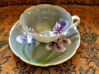 Diamond Made In Occupied Japan Hand Painted Teacup & Saucer Rare